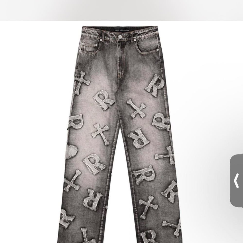 Racer worldwide Gray Jeans with Embroidered Design